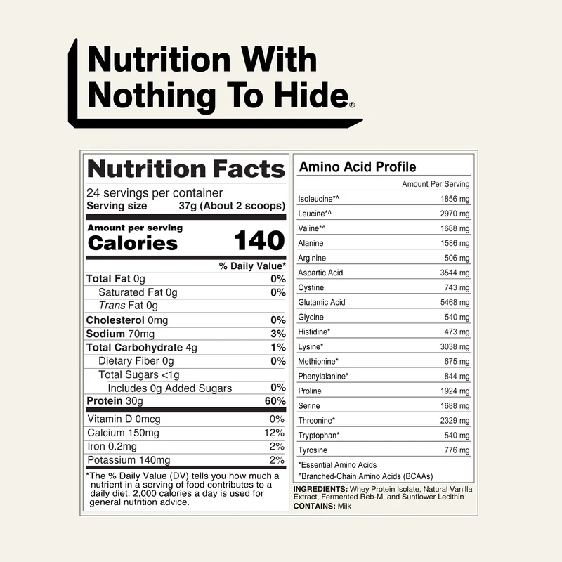 Vanilla Grass-Fed Whey Isolate Protein Powder | Naked Whey Isolate - 2LB