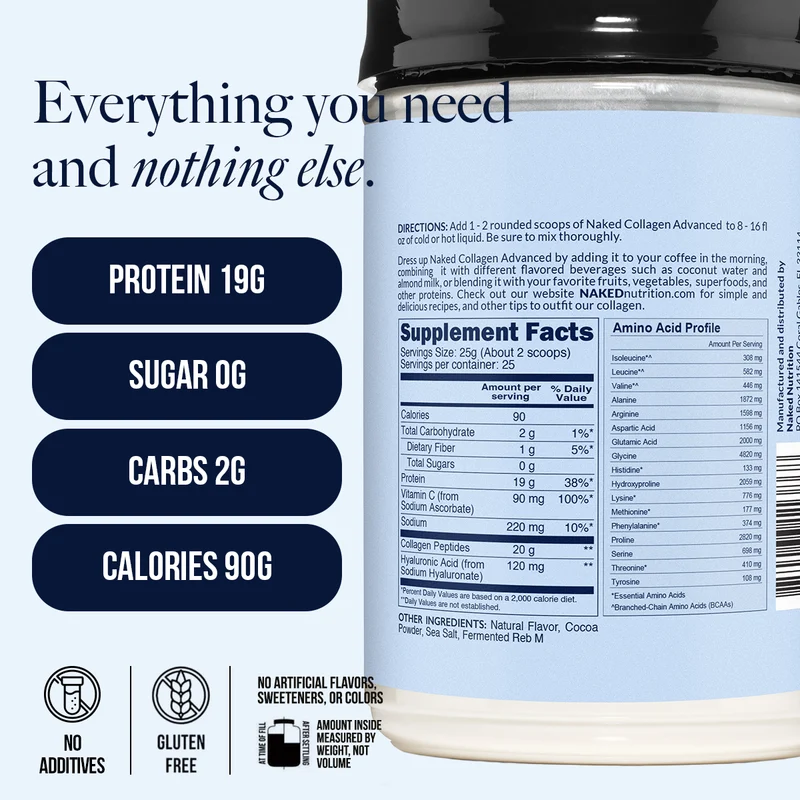 Chocolate Collagen Peptides with Hyaluronic Acid | Naked Collagen Advanced - 1.3 LB