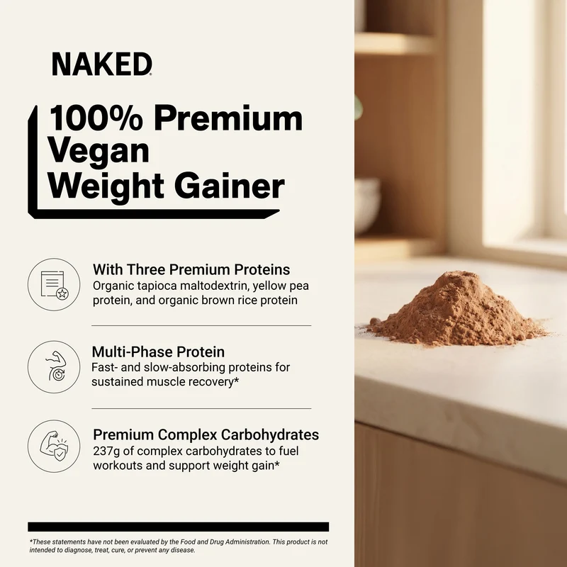Chocolate Vegan Mass Gainer Supplement | Naked Vegan Mass - 12LB