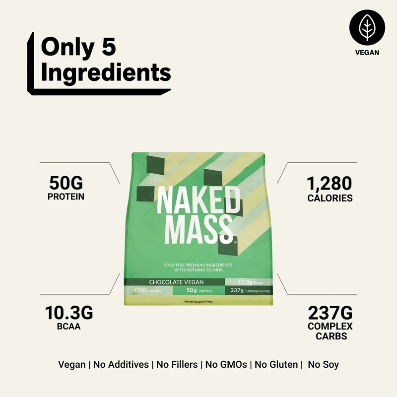 Chocolate Vegan Mass Gainer Supplement | Naked Vegan Mass - 12LB