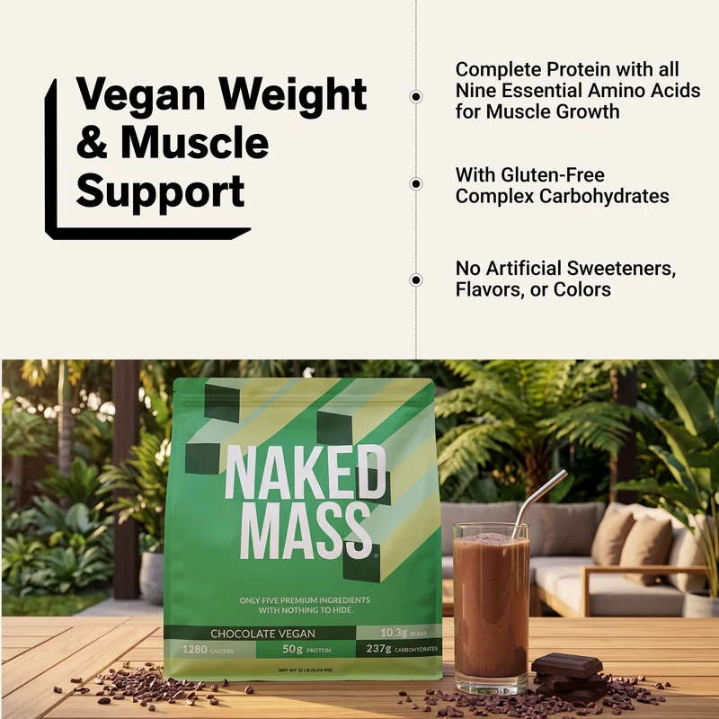 Chocolate Vegan Mass Gainer Supplement | Naked Vegan Mass - 12LB