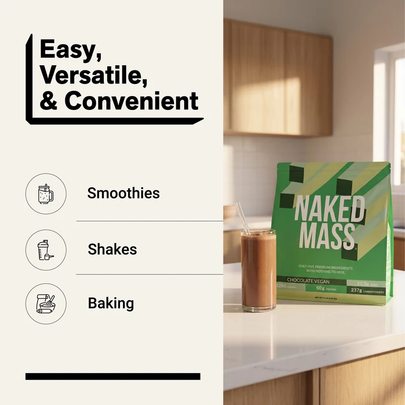 Chocolate Vegan Mass Gainer Supplement | Naked Vegan Mass - 12LB