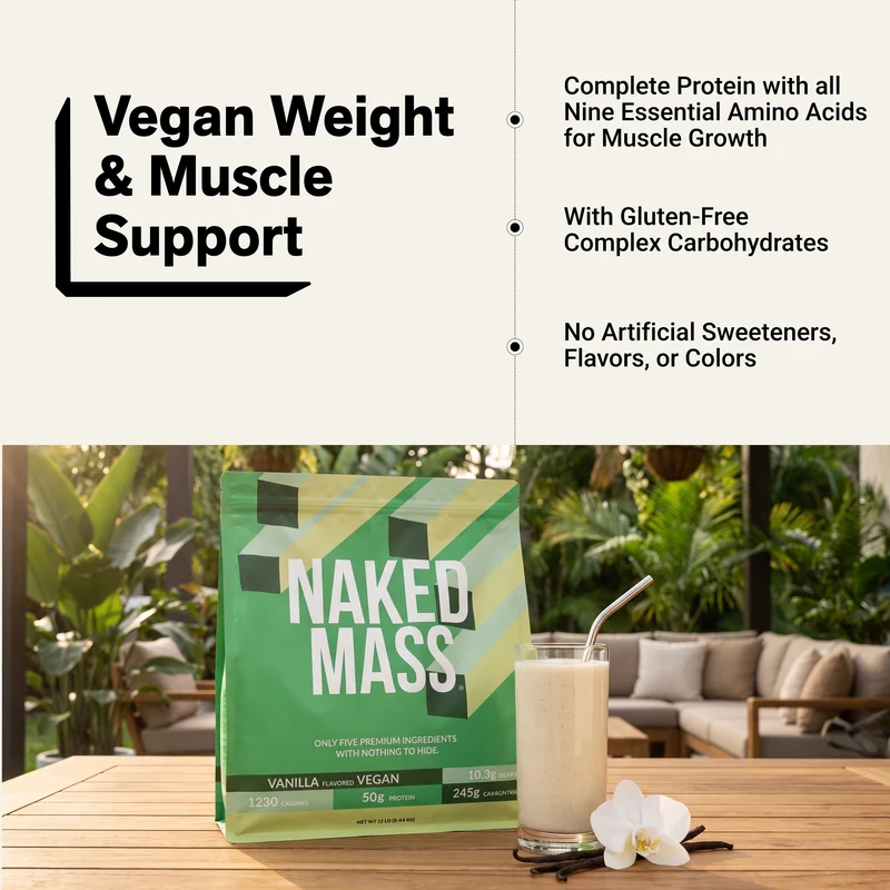 Vanilla Vegan Mass Gainer Supplement | Naked Vegan Mass - 12LB