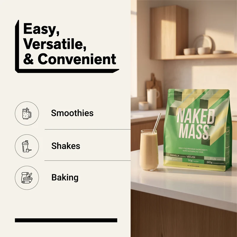 Vanilla Vegan Mass Gainer Supplement | Naked Vegan Mass - 12LB