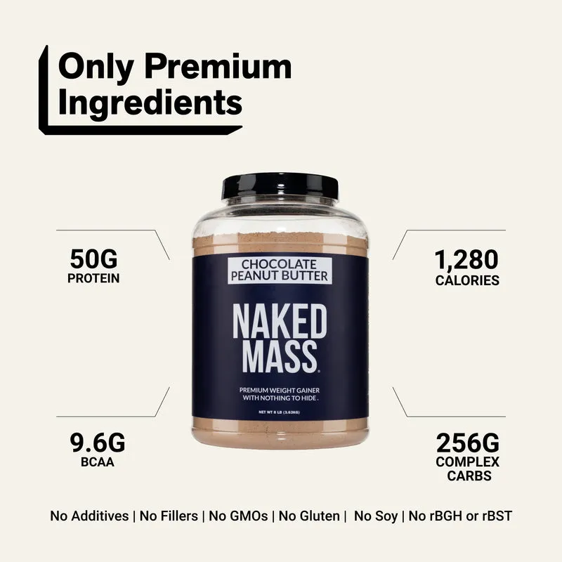 Chocolate Peanut Butter Mass Gainer Protein Supplement | Naked Mass - 8LB