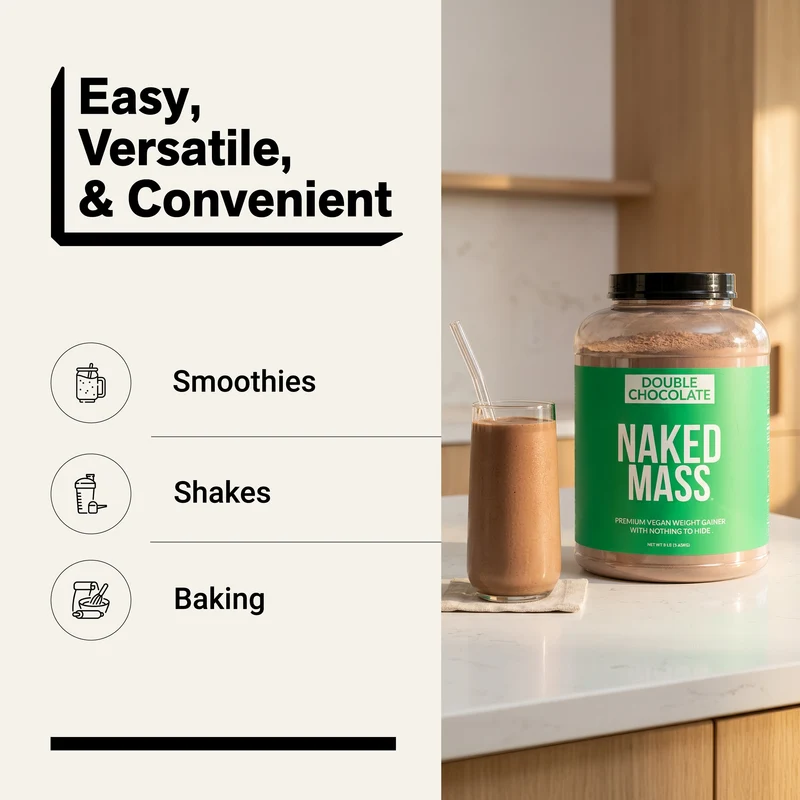 Double Chocolate Vegan Mass Gainer Supplement | Naked Vegan Mass - 8LB