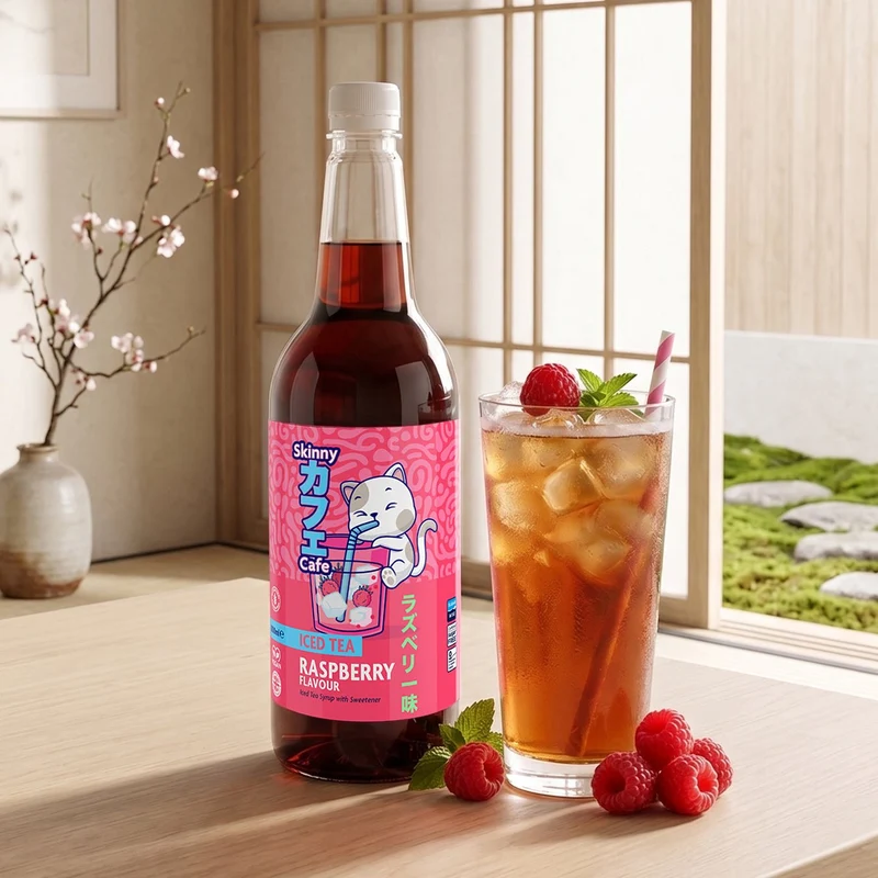 Sirop pour thé glacé Skinny Caffe saveur limonade framboise sans sucre - 1 litre