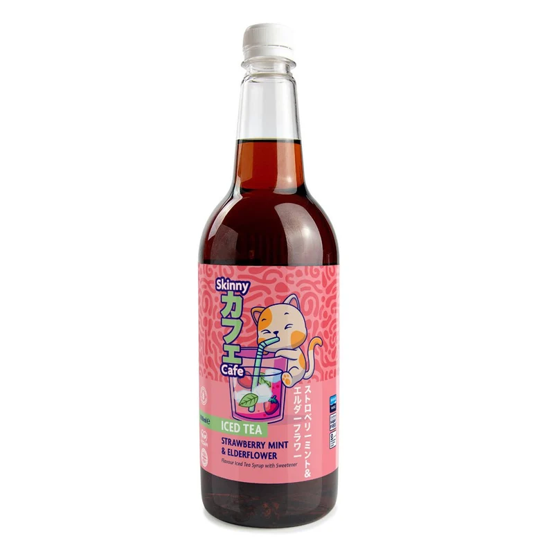 Sirop pour thé glacé Skinny Caffe saveur fraise-menthe et fleur de sureau, sans sucre - 1 litre