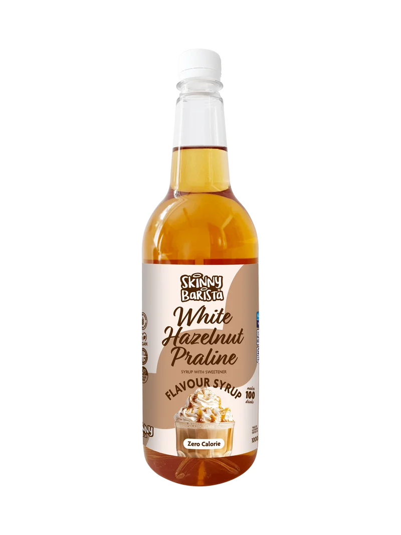Sirop aromatisé praliné noisette blanche Skinny Barista - Café léger sans sucre et sans calories - 1 litre