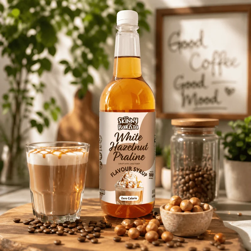 Sirop aromatisé praliné noisette blanche Skinny Barista - Café léger sans sucre et sans calories - 1 litre