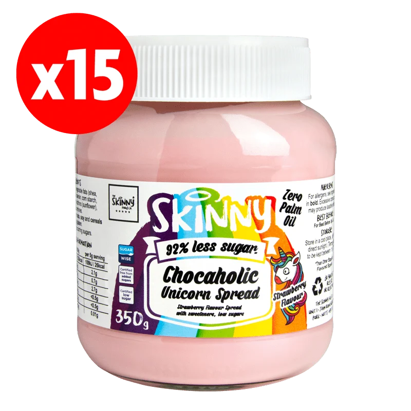 (Liquidation, À consommer de préférence avant février 2024) Pâte à tartiner chocolatée légère Unicorn faible en sucre - 350 g x 15