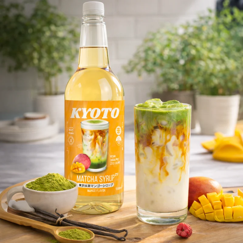 Sirop de mangue et matcha de Kyoto - Faible en calories et sans sucre - 1 litre