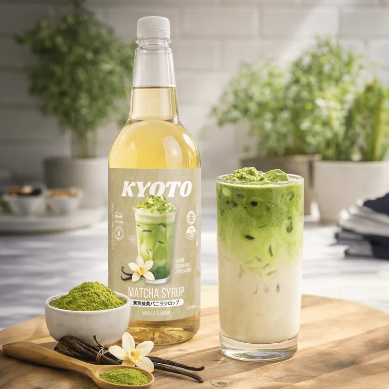 Sirop de matcha à la vanille de Kyoto - Faible en calories et sans sucre - 1 litre