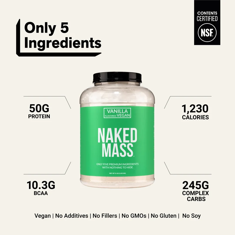 Vanilla Vegan Mass Gainer Supplement | Naked Vegan Mass - 8LB