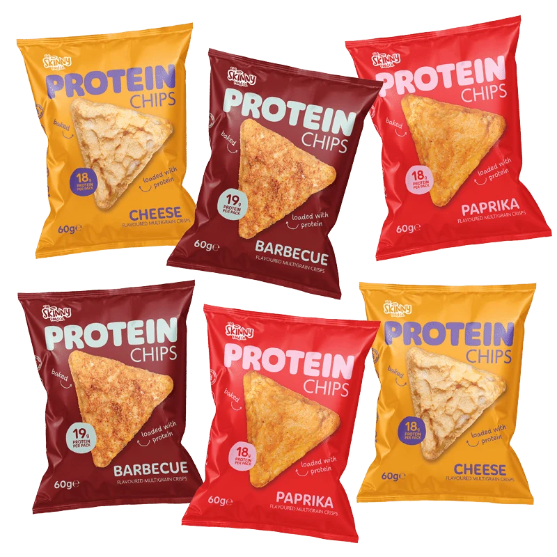 Pack mixte de chips protéinées Skinny (2 par saveur) 6 x 60 g (18-19 g de protéines par paquet)