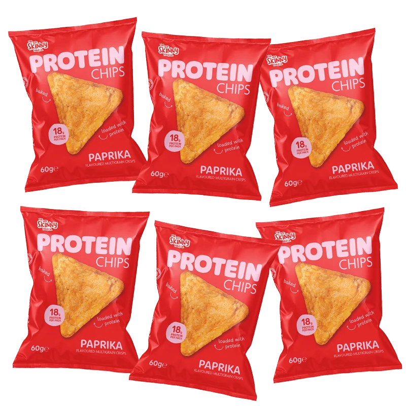 Chips protéinées maigres saveur paprika, lot de 6 x 60 g (18 g de protéines par paquet)