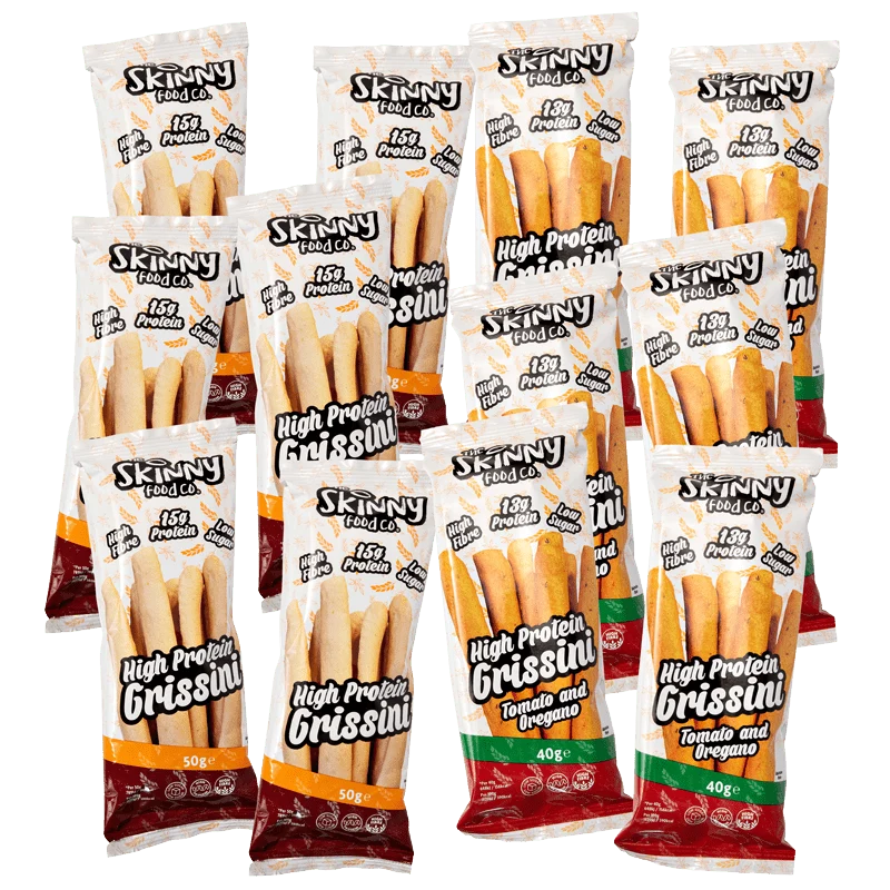 (Liquidation, À consommer de préférence avant le 26 avril) Collection de grissinis légers et riches en protéines (6 de chaque saveur)