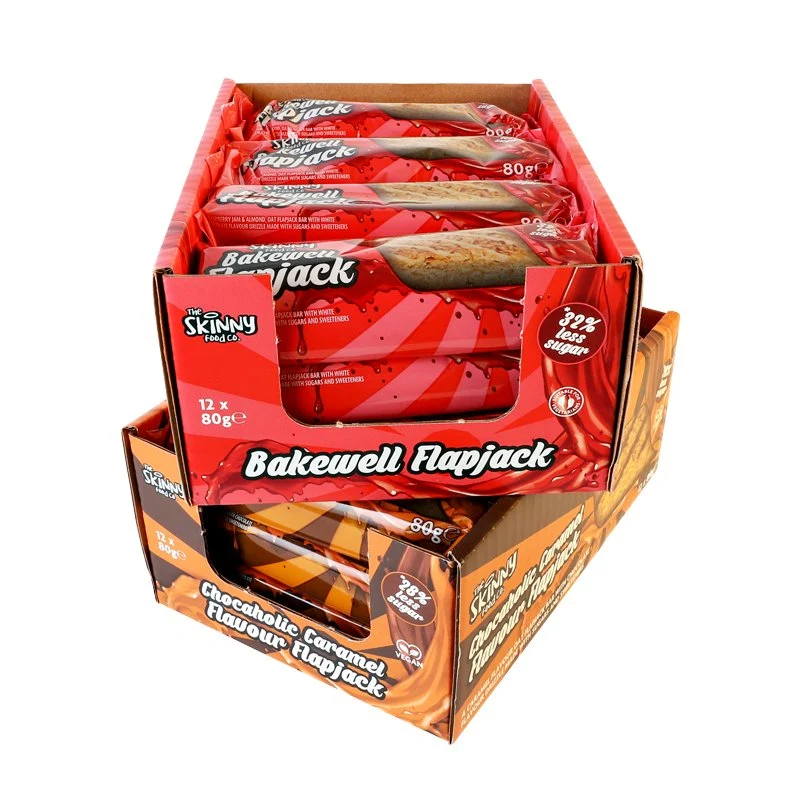 Flapjacks protéinés à faible teneur en sucre Skinny Food Co, 80 g, boîte de 12 (2 saveurs)