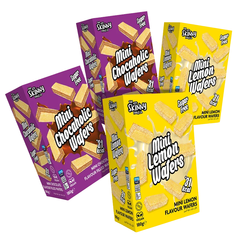 Mini gaufrettes maigres au chocolat et au citron, 180 g, lot de 4 boîtes de saveurs variées
