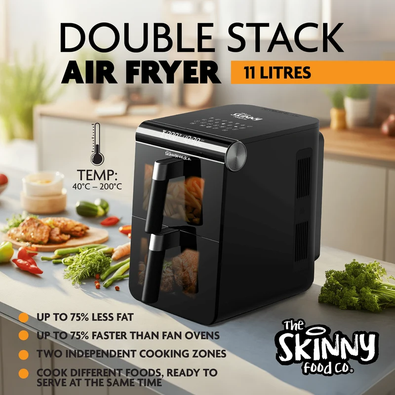 Friteuse à air double pile noire Skinny Food Co 11 litres (livre de recettes numérique gratuit) - Alternative Ninja