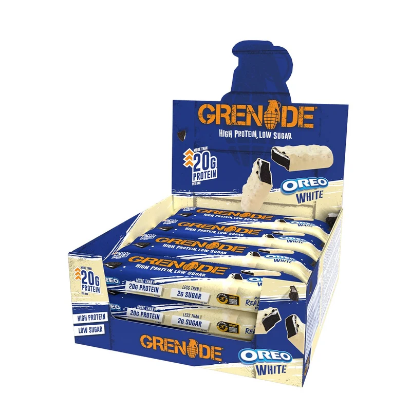 (Date limite : 26 sept.) Barre Oreo Grenade Blanche Riche en Protéines, Faible en Sucre 60 g x 12