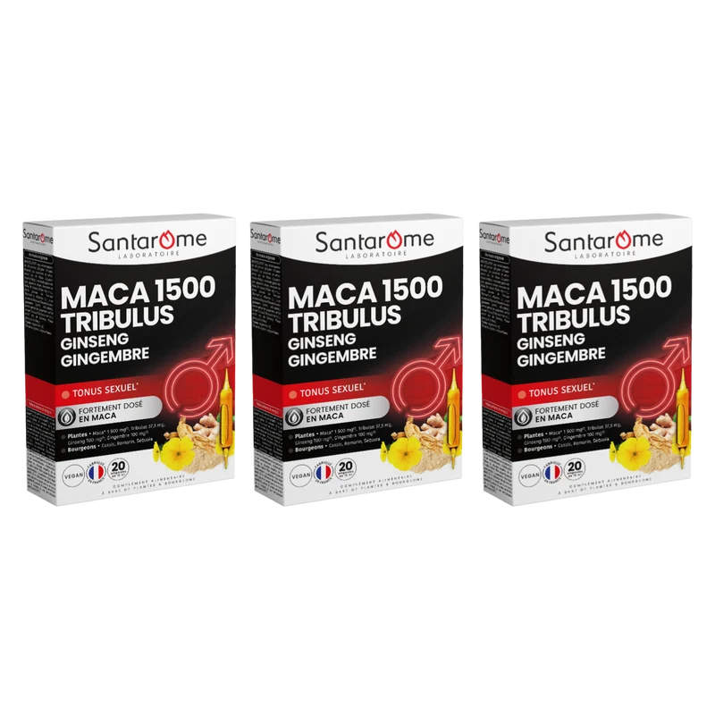 Maca 1500 Tribulus Ginseng Gingembre - 20 ampoules