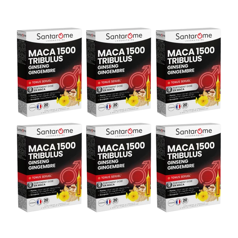 Maca 1500 Tribulus Ginseng Gingembre - 20 ampoules