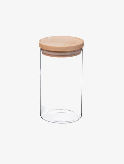 Pot Hermétique en Verre avec Couvercle en Bois