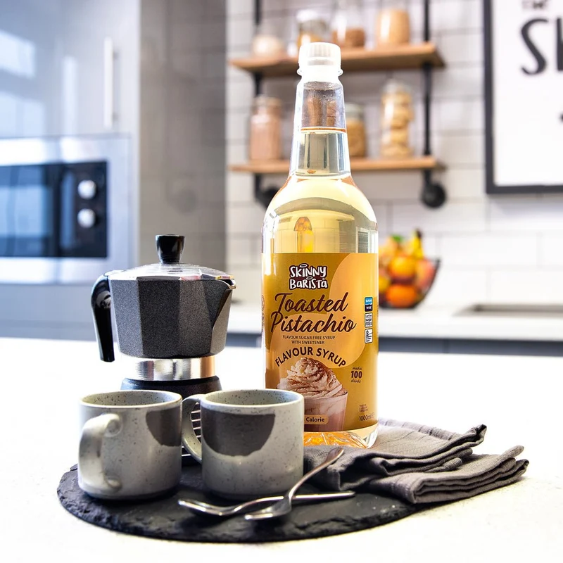 Sirop saveur pistache grillée Skinny Barista - Café léger sans sucre et sans calories - 1 litre (Édition limitée)