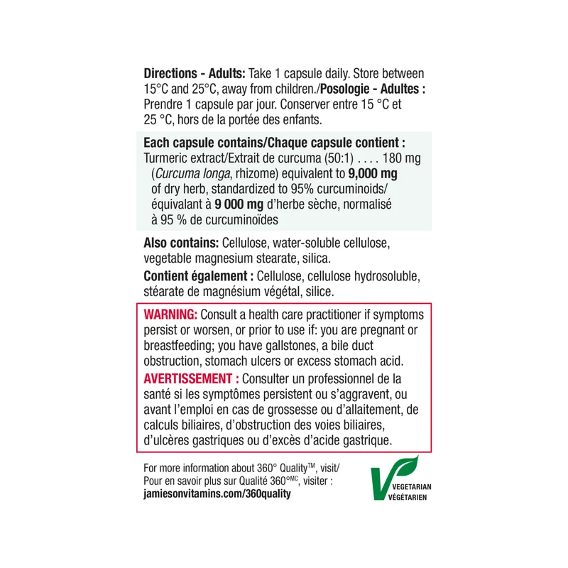 Jamieson - Curcumin Turmeric, 9000 mg (Raw Herb) | 30 Vegetarian Capsules