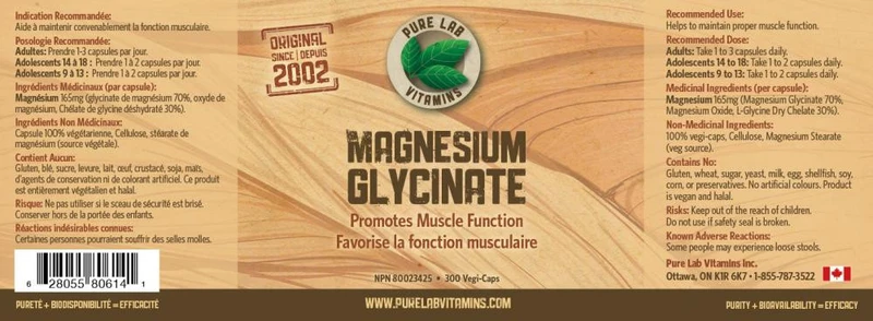 Pure Lab - Magnesium Glycinate 165MG | 120 Vegi-Caps*