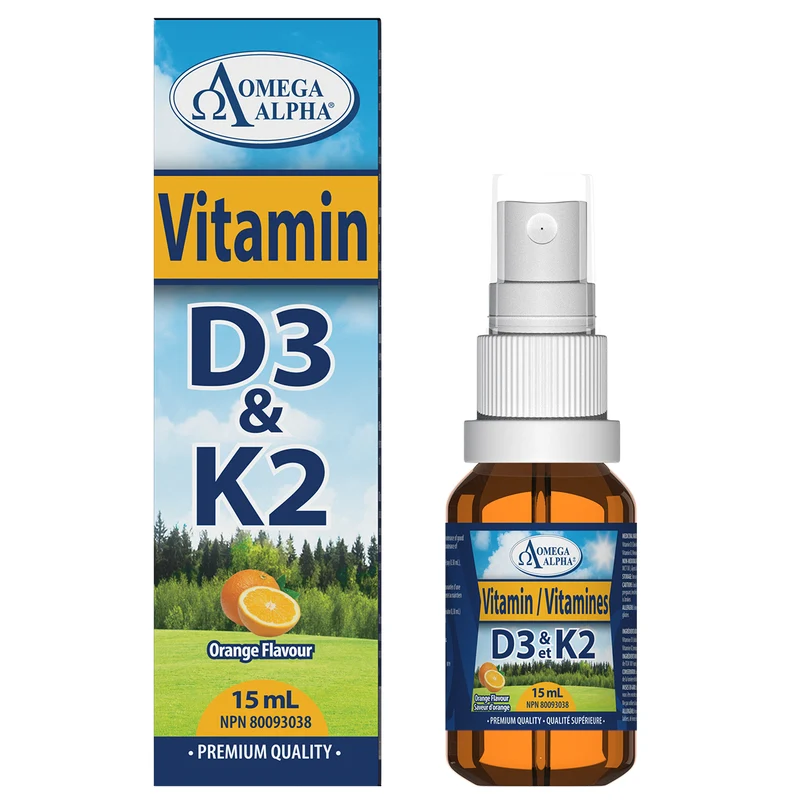 Omega Alpha - Vitamin D3 & K2 Spray Supplement - Orange Flavour | 15 mL