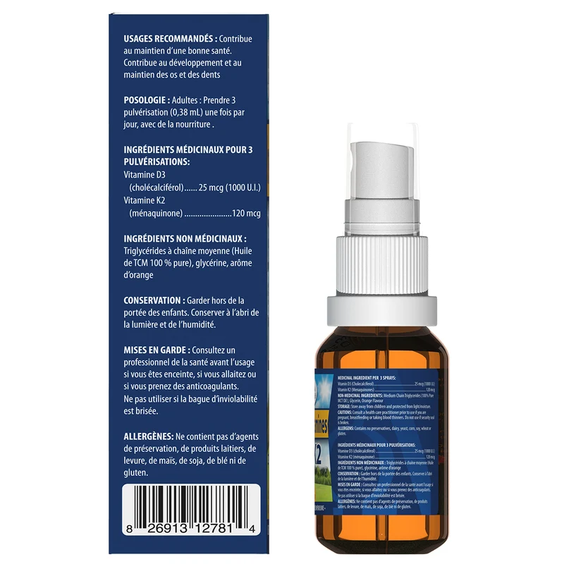 Omega Alpha - Vitamin D3 & K2 Spray Supplement - Orange Flavour | 15 mL