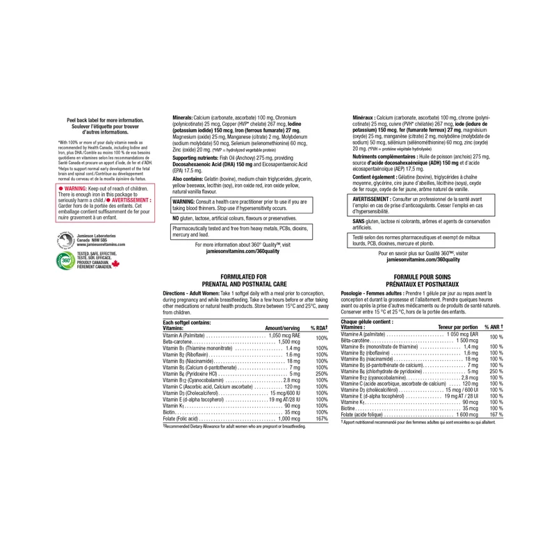 Jamieson - Prenatal 100% Complete MultiVitamin + DHA | 60 Softgels