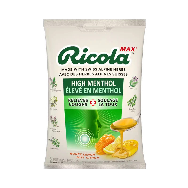 Ricola - High Menthol Max Lozenges, Honey Lemon | 34 Lozenges