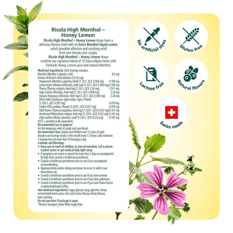 Ricola - High Menthol Max Lozenges, Honey Lemon | 34 Lozenges