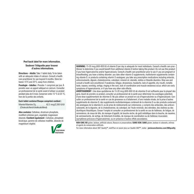 Jamieson - Extra Strength Vitamin D3 2500 IU | 180 Tablets