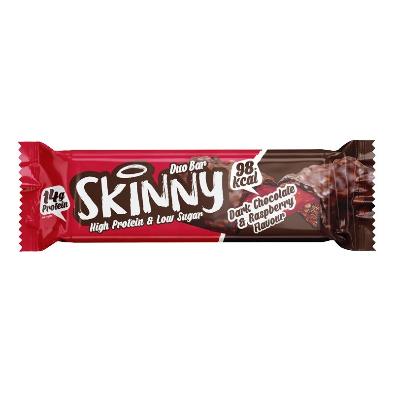 Barre Duo légère en protéines, faible en sucre et saveur chocolat noir et framboise - 60 g