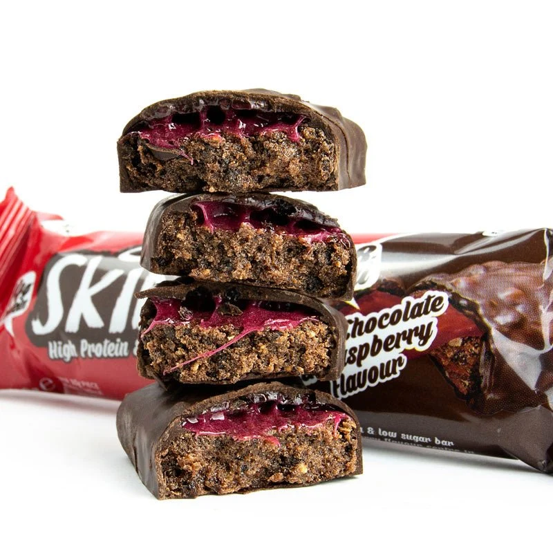 Barre Duo légère en protéines, faible en sucre et saveur chocolat noir et framboise - 60 g