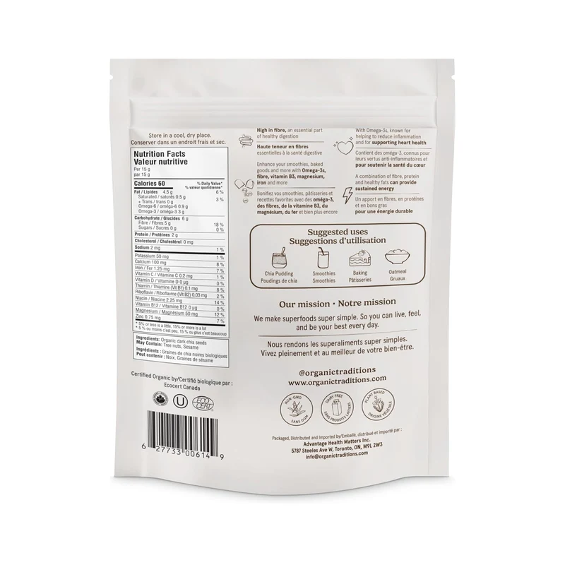 Organic Traditions - Chia Seeds, Dark Whole | 454 g