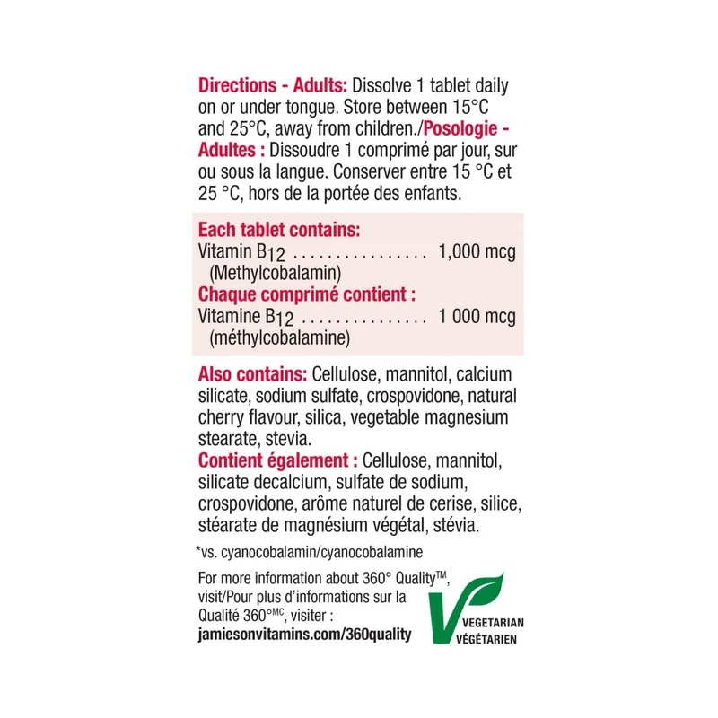 Jamieson - Vitamin B12 1000 mcg with Folic Acid | 200 Tablets