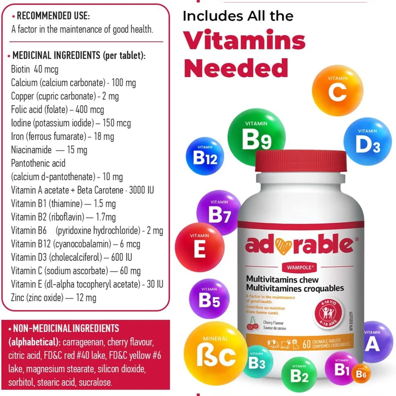 Wampole - Adorable Multivitamin | 60 Chewable Tablets
