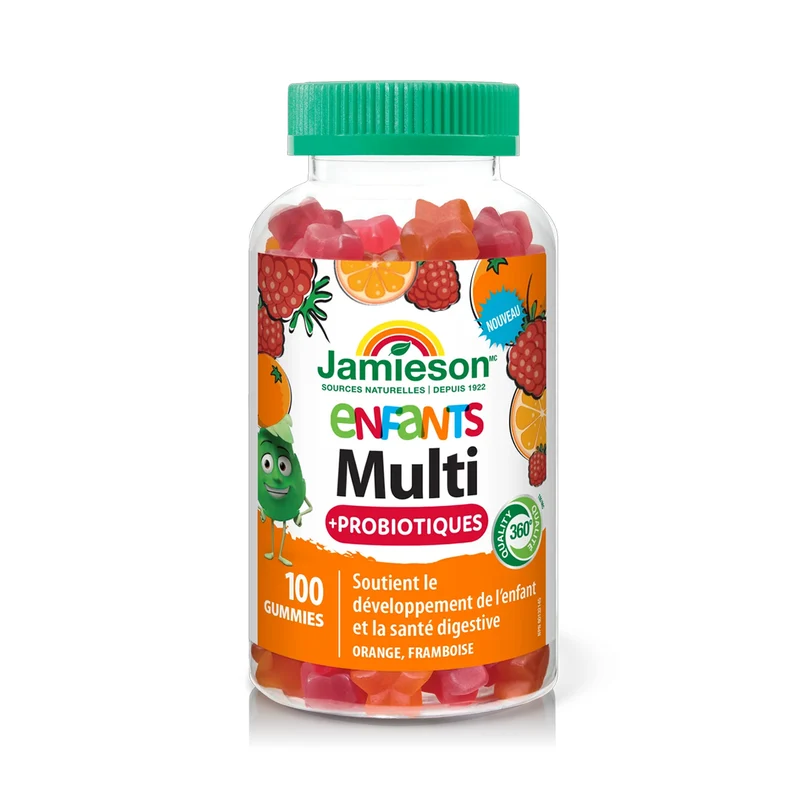 Jamieson - Kids Multivitamin + Probiotics Gummies, Orange & Raspberry | 100 Gummies