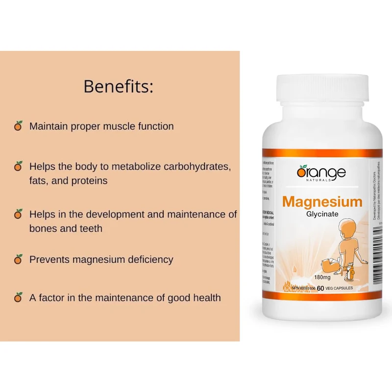 Orange Naturals - Magnesium Glycinate 180 mg | 60 Capsules