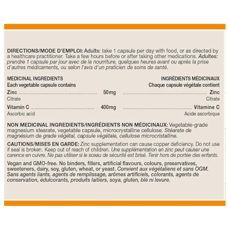 Orange Naturals - Zinc + Vitamin C 50 mg | 90 Capsules