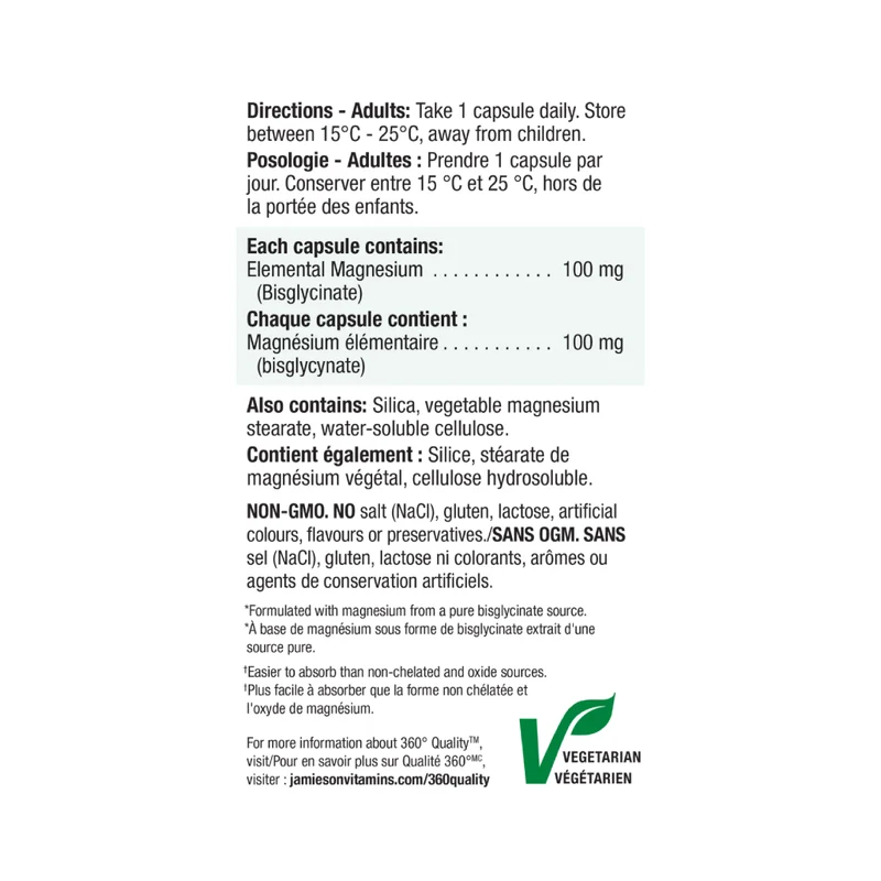 Jamieson - Magnesium Bisglycinate 100 mg | 130 Capsules