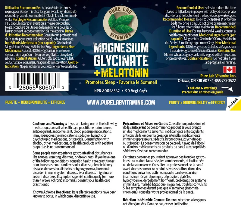 2-PACK! Pure Lab - Magnesium Glycinate + Melatonin | 90 Vegi-Capsules