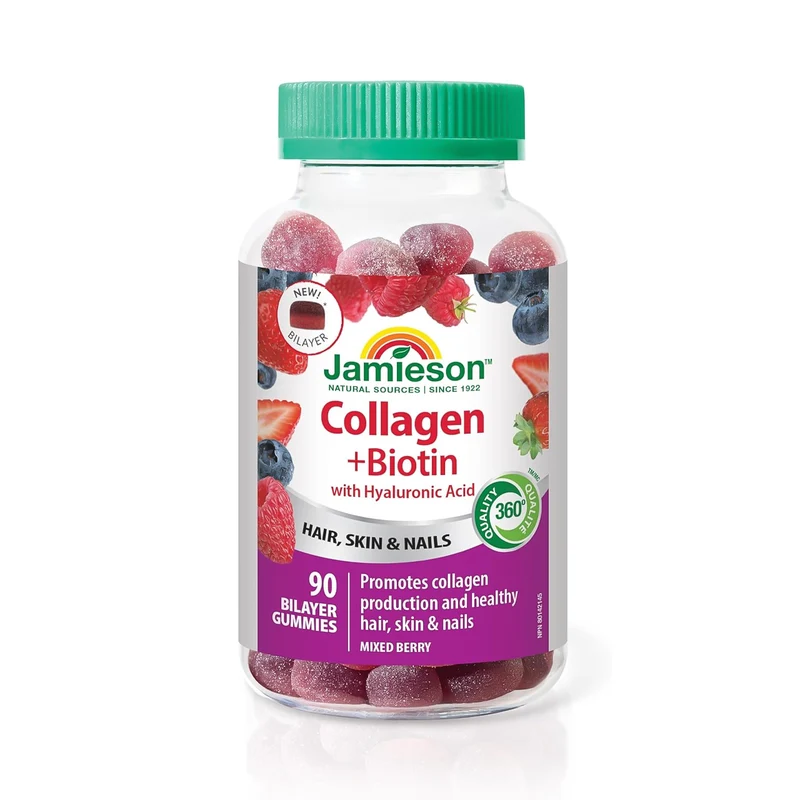 Jamieson - Collagen + Biotin with Hyaluronic Acid, Mixed Berry | 90 Bilayer Gummies