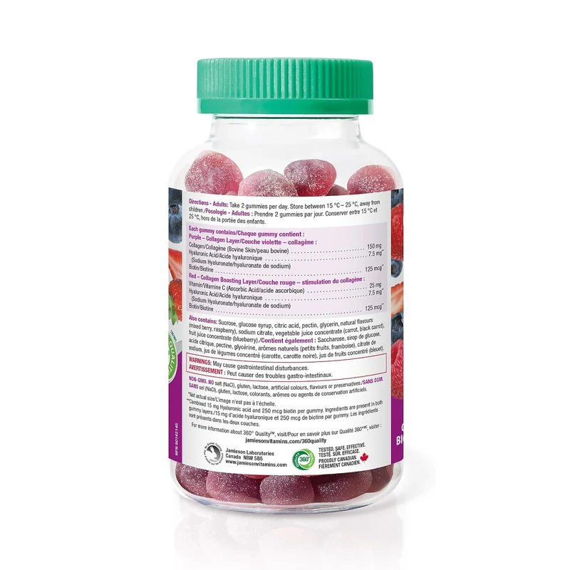 Jamieson - Collagen + Biotin with Hyaluronic Acid, Mixed Berry | 90 Bilayer Gummies