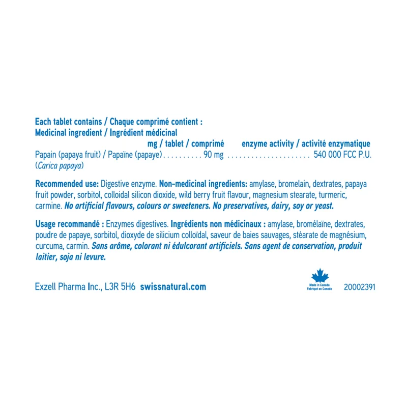 Swiss Natural - Papaya Enzyme 90 mg | 90 Chewable Tablets